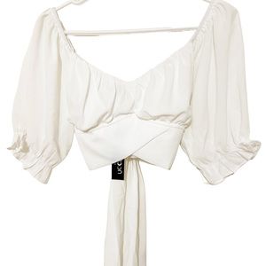 PaperMoon White Ruffled Crossed top